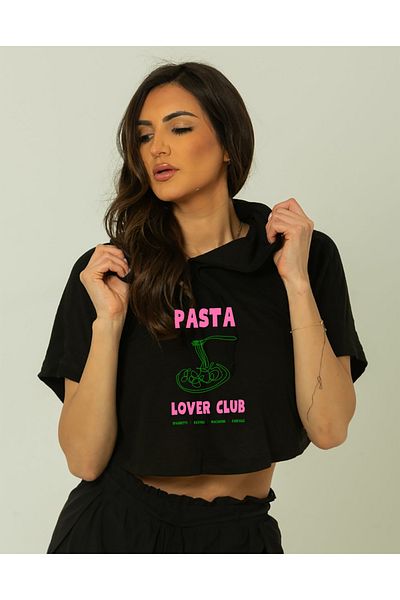 SUNFREE Popular Trend Cake Lover Printed Hooded Black Crop