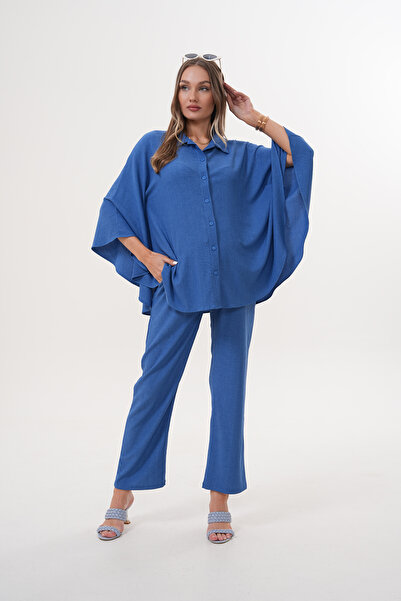 Miss Dünya Lissa Front Button Shirt Collar Bat Sleeve Maternity and Maternity Bottom-Top Set