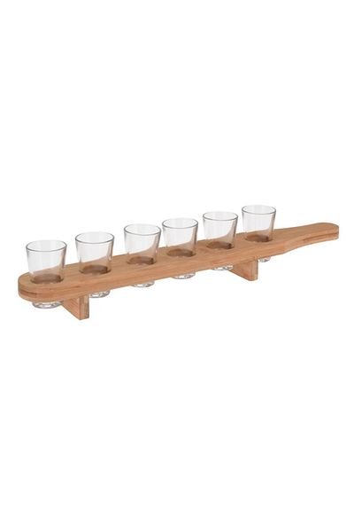 Gift Design Set of 6 Shot Glasses with Wooden Tray – 7 Pieces, Atmosfera, 40 ml