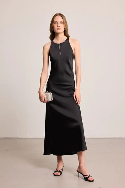 Gusto Βραδινό φόρεμα Halter Neckline Satin - Μαύρο