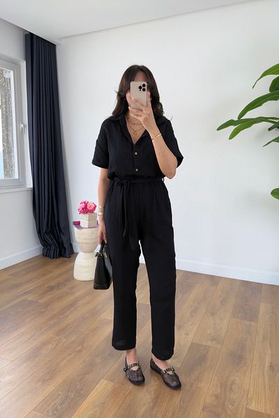 BİRCANÇİL Henika Black Belted Jumpsuit