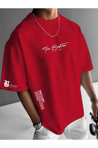 Keywest Unisex Large Size Boston Written Oversize T-Shirt