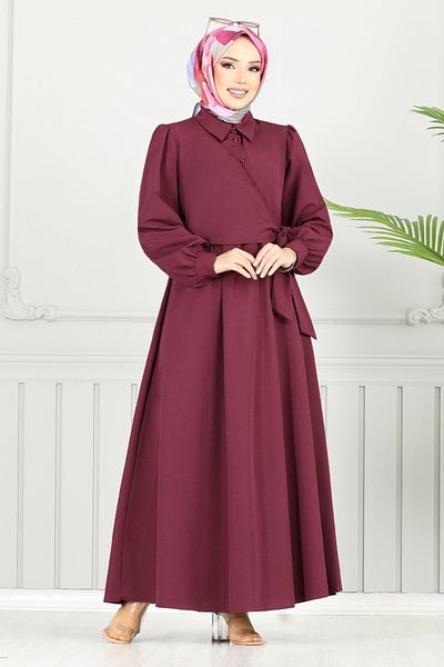 ModaMerve Σετ Hijab με πλαϊνά κορδόνια 3348CR1137-M Claret Red