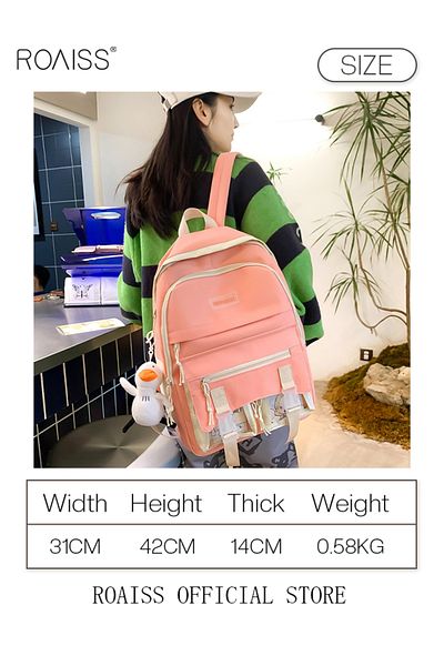 ROAISS 4-Piece Set School Pink Backpack Set