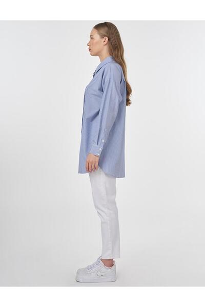 Kayra Single Pocket Cotton Basic Tunic Blue