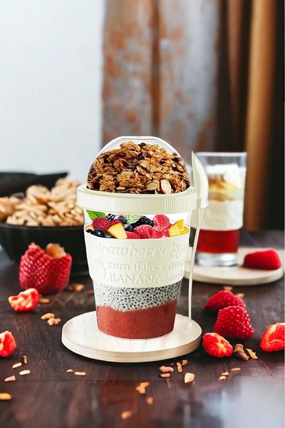 Soillium Practical Portable - Healthy Food and Yogurt Muesli Granola Diet Container with Spoon