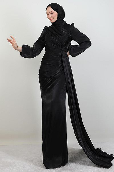 GİYZAMİLA Lorea Stone Evening Dress Black