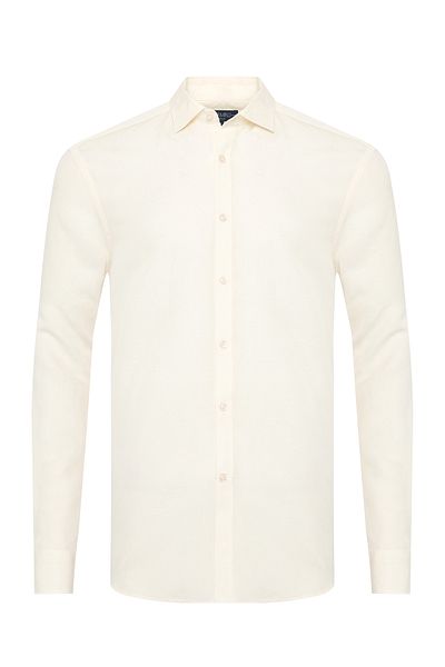 Germirli Cream Color Soft Collar Tailor Fit Linen Shirt