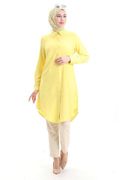 sefamerve Düğmeli Viskon Tunik 6116-08 Sarı