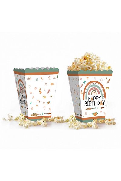 kidspartim Retro Happy Birthday Printed Corn Box 8 Pieces