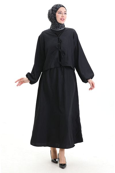 sefamerve Lace Detailed Blouse Skirt Double Set 2066-01 Black