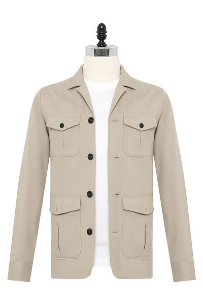 Germirli Sand Beige Color Utility Cotton Jacket Shirt with Cover Pocket
