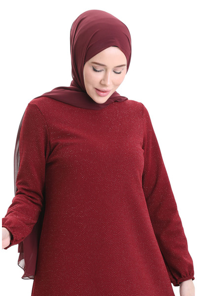 sefamerve Kol Ucu Lastikli Mevsimlik Tunik 8753-02 Bordo