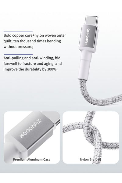 MOOGMAX 60W Type-C Charging Cable 1m - High-quality, durable fabric cord for data transfer and fast charging