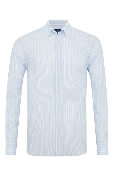 Germirli Light Blue Voile Button Collar Tailor Fit Cotton Shirt