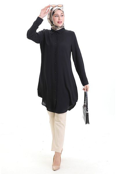 sefamerve Buttoned Viscose Tunic 6116-10 Black