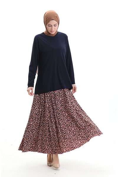 sefamerve Sandy Fabric Tunic Skirt Double Set 2077-02 Navy Blue