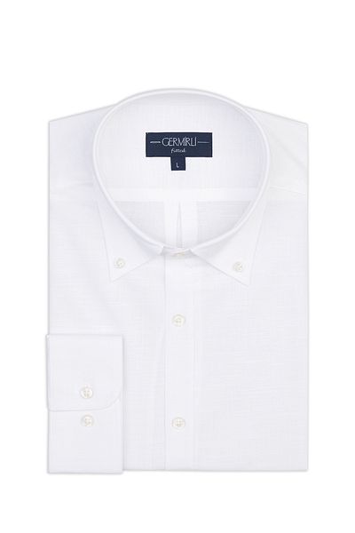 Germirli White Albiate Button Collar Tailor Fit Slim Cotton Shirt