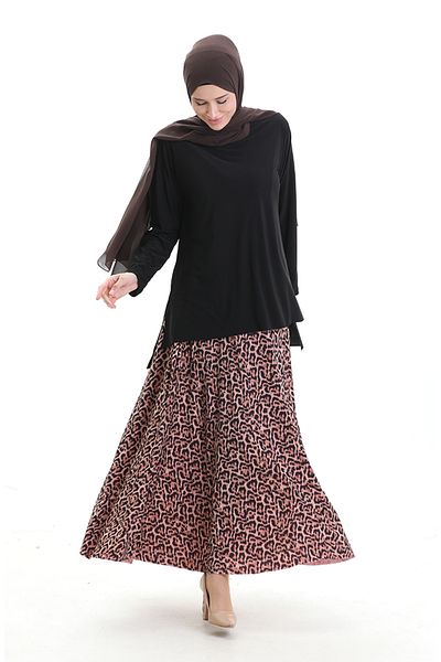sefamerve Sandy Fabric Tunic Skirt Double Set 2077-01 Black