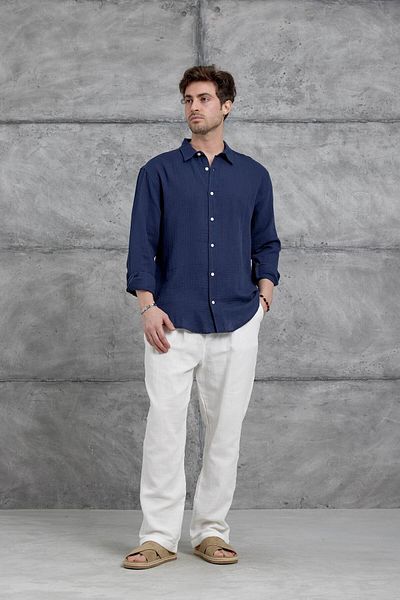 NOMARC Πουκάμισο Navy Blue Nmrc Muslin Oversize