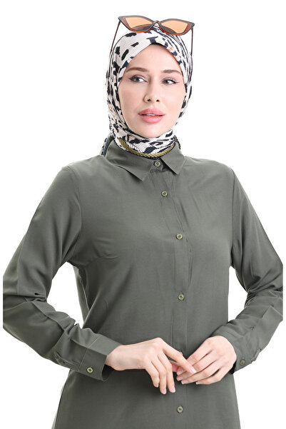 sefamerve Düğmeli Viskon Tunik 6116-06 Koyu Haki