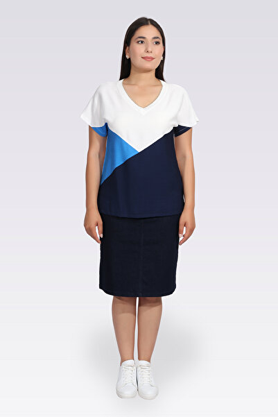 TOLGA SARAÇOĞLU 11040 ΣΚΟΥΡΟ ΜΠΛΕ R αντίθεση χρωμάτων ΜΠΛΟΥΖΑ ΜΕ ΛΟΥΡΙΑ ΜΕ ΛΟΥΡΙΑ ΣΤΗΝ ΛΑΜΠΗ