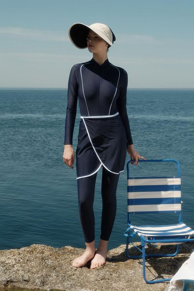 C&City Ολόσωμο μαγιό Hijab με φούστα και καλσόν C13059 Navy/Λευκό