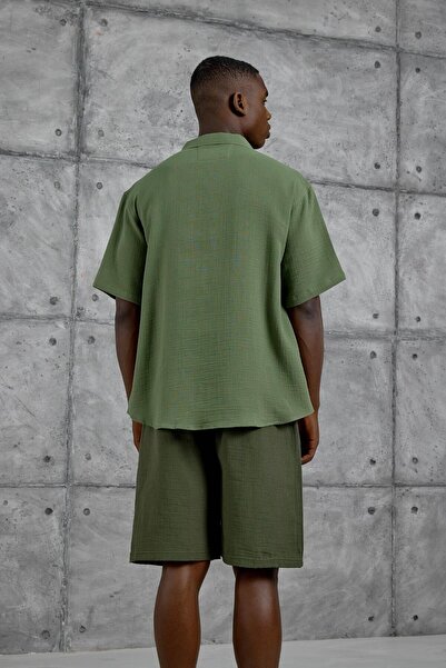 NOMARC Πουκάμισο υπερμεγέθους με κοντό μανίκι με στάμπα Khaki Nmrc