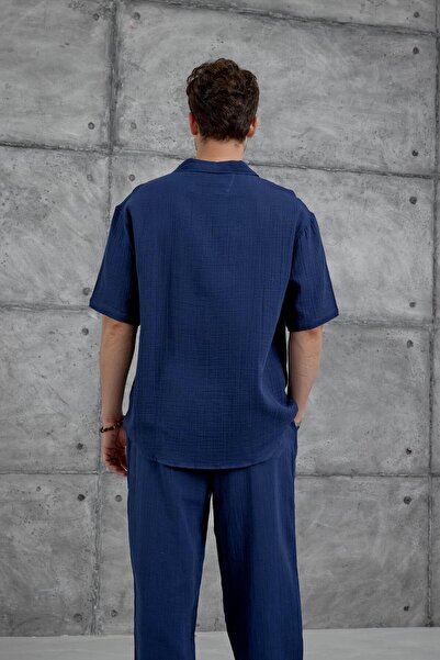 NOMARC Navy Blue Nmrc Muslin Short Sleeve Oversize Shirt