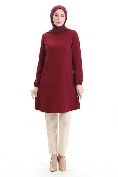 sefamerve Seasonal Tunic with Elasticated Sleeves 8753-02 Claret Red