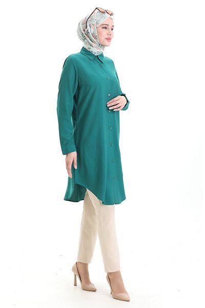 sefamerve Buttoned Viscose Tunic 6116-11 Emerald Green