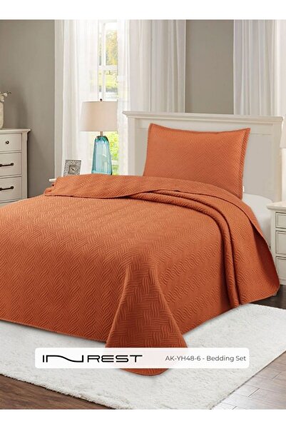 INREST طقم سرير فردي صيفي من الألياف الدقيقة 100% باللون البرتقالي مقاس فردي ...