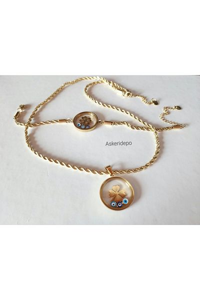 Anatolia Lucky Clover Glass Evil Eye Bead Necklace & Bracelet Set