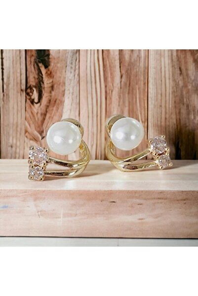 İnci Çift Taşlı Inci Detay Çelik Küpe