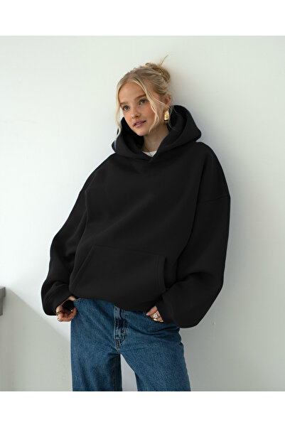 YAKAMEL Oversize Kapşonlu Basic Baskısız Okul Sweatshirt