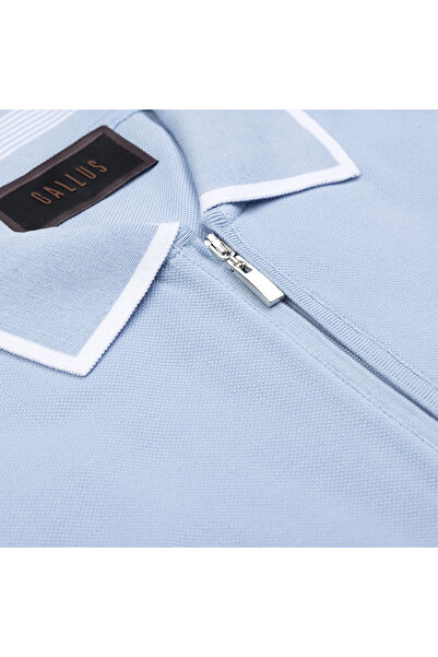 Gallus Blue Zippered Polo Neck Pique Mercerized Regular Fit T-Shirt