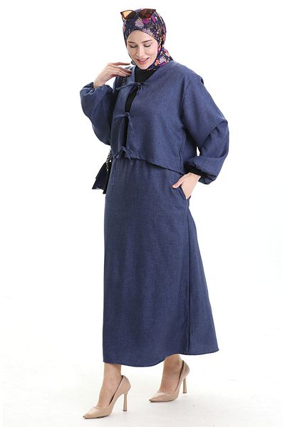 sefamerve Lace Detailed Blouse Skirt Double Set 2066-03 Navy Blue