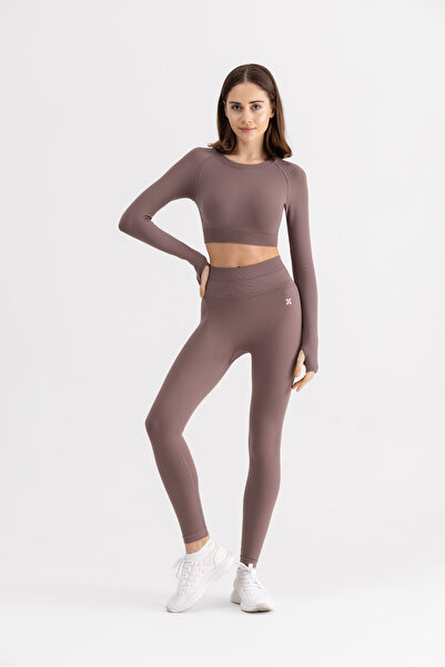 YoubeActive Kadın Yüksek Bel, Esnek Ve Toparlayıcı Spor Tayt Kahverengi