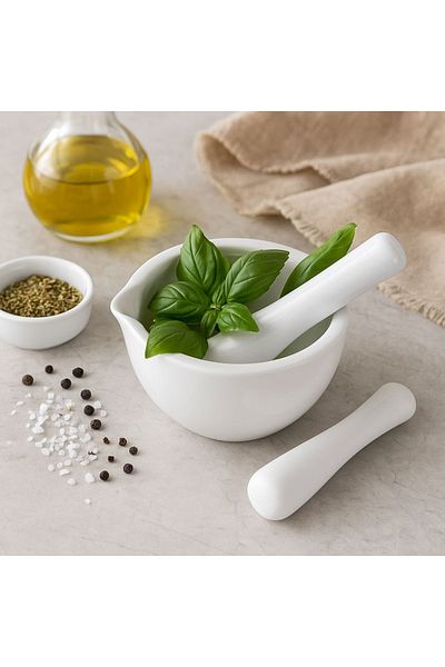 Excellent Houseware White porcelain mortar and pestle, Excellent Houseware, 11x10 cm