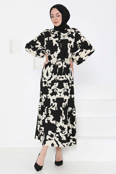TOFİSA Patterned Buttoned Dress Black - 27189