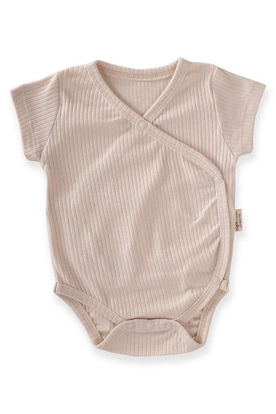Cigit Ribbed Double Breasted Bodysuit 0-6 Months Light Beige