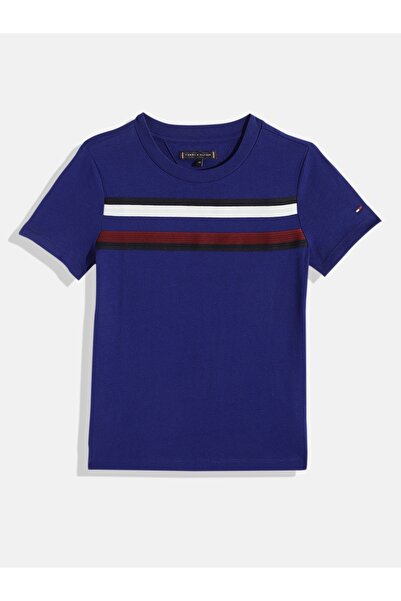 Tommy Hilfiger Boy's Striped Pure Cotton Blue T-Shirt Xb0Xb01001C9B