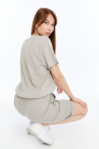 KRAVEN Women's 2-Piece Stone T-Shirt & Double Leg Shorts Set, Combed Cotton, Lycra Fabric Regular Fit