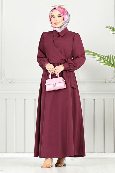 ModaMerve Σετ Hijab με πλαϊνά κορδόνια 3348CR1137-M Claret Red