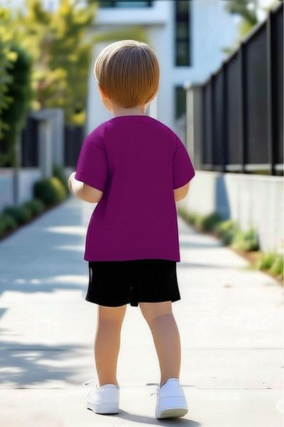 NO 601 Boy's Purple Balance Printed Tshirt Shorts Bottom-Top Set 5-6 / 11-12 Years Old