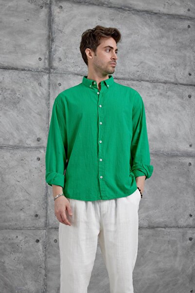 NOMARC Πράσινο λινό πουκάμισο Gst Oversize