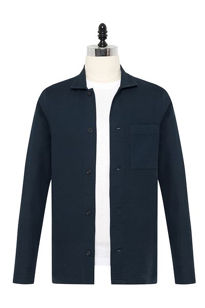 Germirli Navy Blue 3D Waflle Texture Cotton Jacket Shirt
