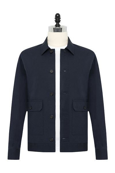 Germirli Navy Blue Color Linen Cotton Jacket Shirt with Cover Pocket