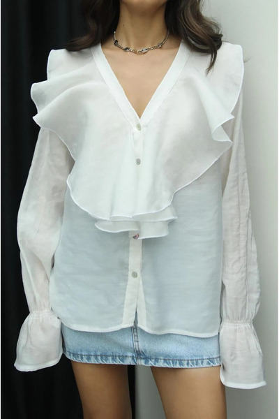 My Blog Ecru Ruffle Διαφανές πουκάμισο - 70210