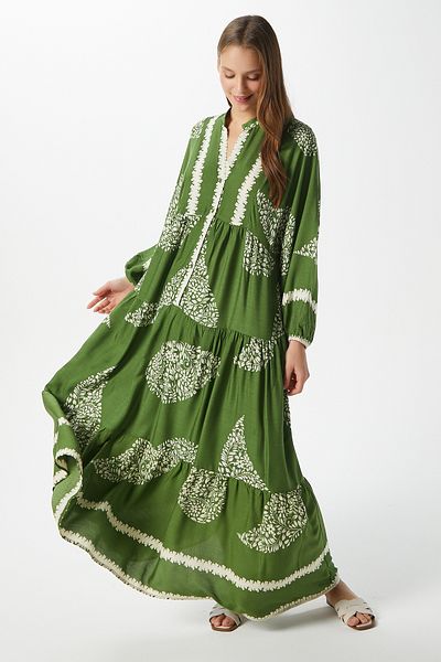 Ritnice Prive Women's - Oil Green Romance 100% Viscose Long Dress